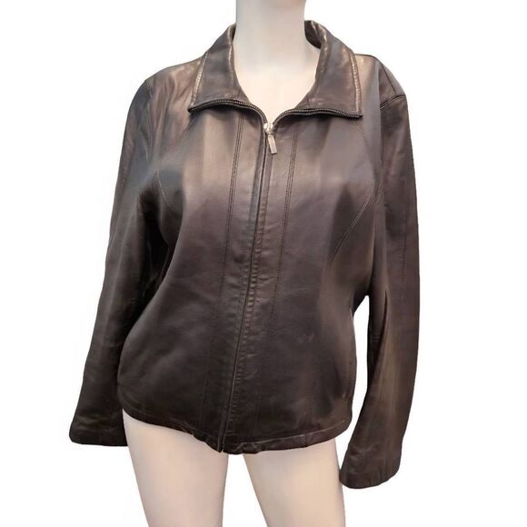 Worthington Black Leather Jacket Womens Large Petite - Picture 1 of 9
